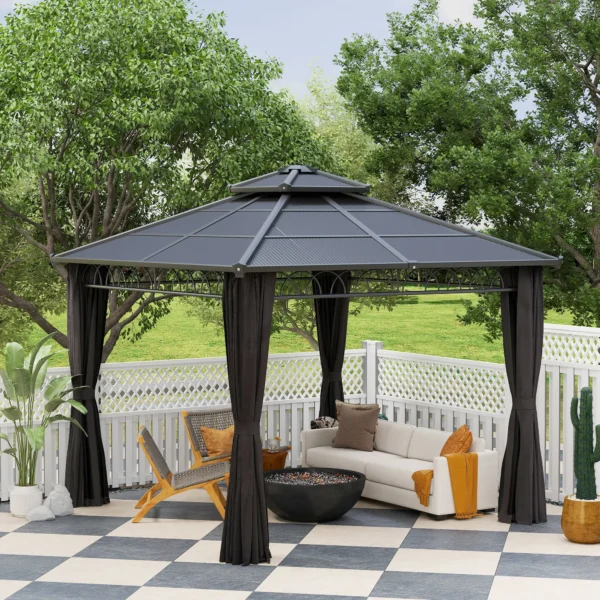 OutSunny 10'x10′ Hardtop Metal Gazebo Canopy with Galvanised Steel Frame - Dark Grey