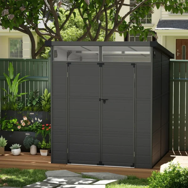 Outsunny 6x6 Plastic Pent Shed with Skylight - Dark Grey - Image 8