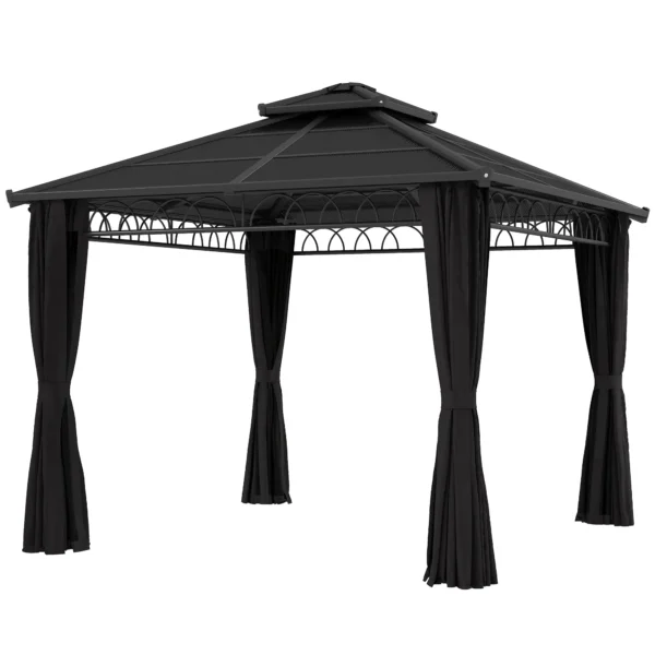 OutSunny 10'x10′ Hardtop Metal Gazebo Canopy with Galvanised Steel Frame - Dark Grey - Image 5