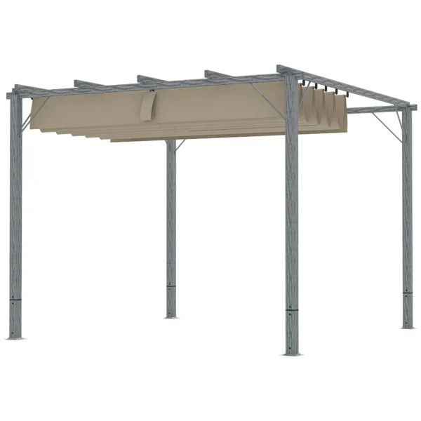 OutSunny 10’x10′ Metal Retractable Roof Pergola - Grey Woodlook - Image 6