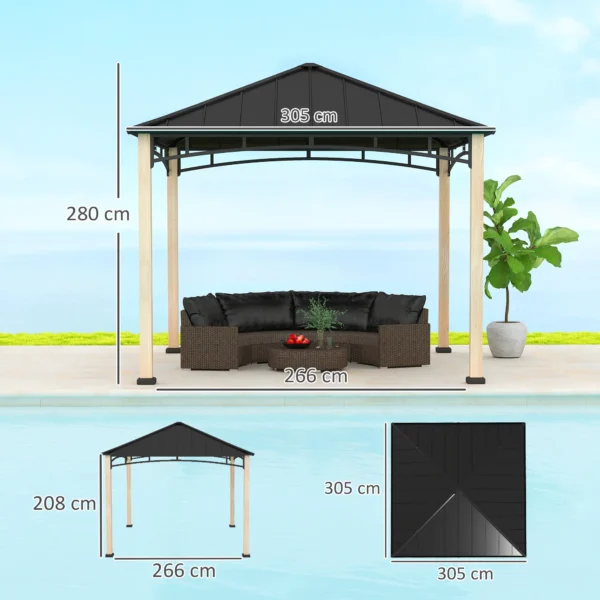 Outsunny 10x10 Hardtop Gazebo with Galvanised Metal Roof - Wood Grain Black - Image 8