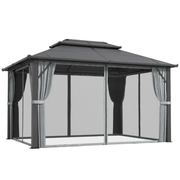 Outsunny 10x13 Hardtop Gazebo with UPF30+ Double Polycarbonate Roof - Grey - Image 7