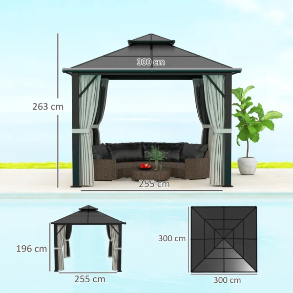 OutSunny 10'x10′ Hardtop Metal Gazebo with UPF30+ Double Polycarbonate Roof -  Grey - Image 4