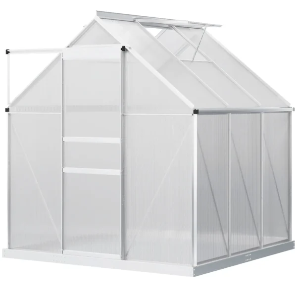 Outsunny 6ft x 6ft Polycarbonate Greenhouse - Silver - Image 10