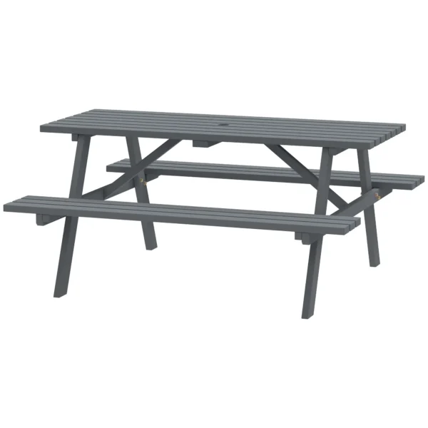 Outsunny 4 Seater Wooden Rectangular Picnic Table - Grey - Image 5