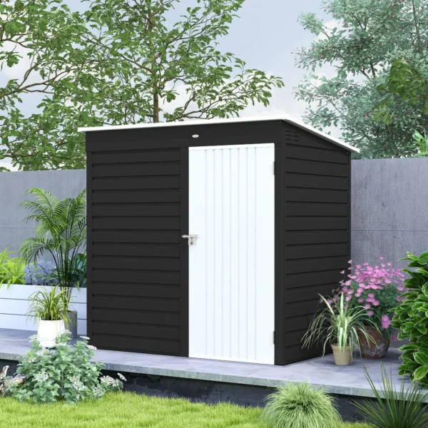 Outsunny 6ft x 4ft Metal Outdoor Tool Storage Shed with Lockable Door - Dark Grey & White - Image 7