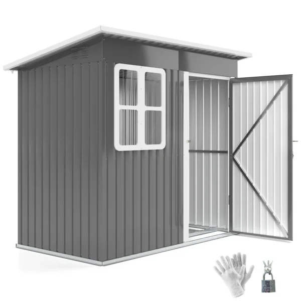 Outsunny 7ft x 4ft Metal Pent Garden Shed with Foundation Grid - Dark Grey - Image 8