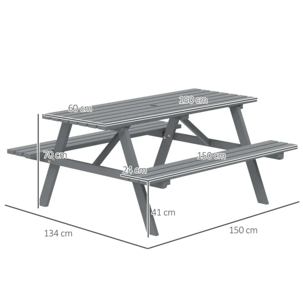 Outsunny 4 Seater Wooden Rectangular Picnic Table - Grey - Image 7