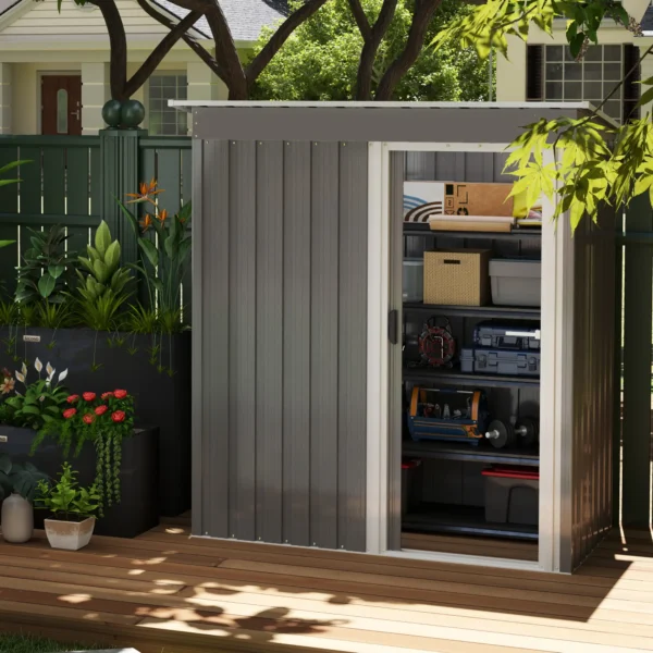 Outsunny 5'x3' Metal Storage Shed - Light Grey - Image 9