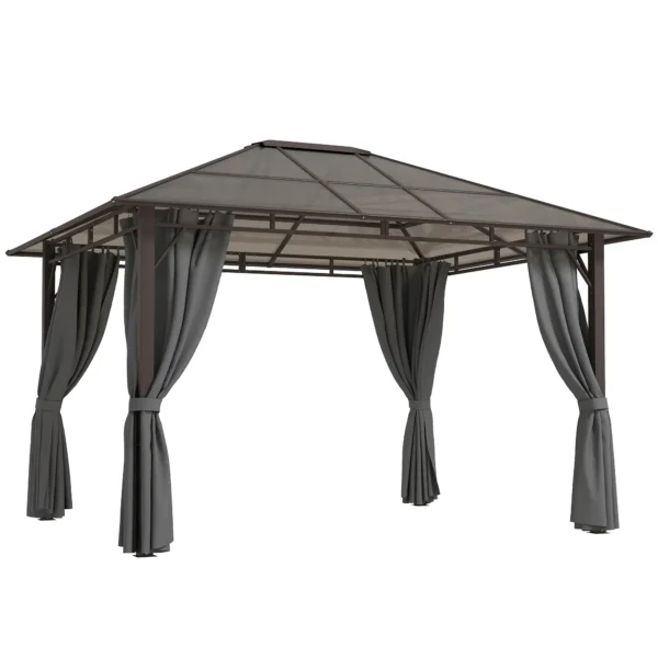 OutSunny 12'x10′ Hardtop Metal Gazebo with Polycarbonate Roof - Dark Grey (Brown)