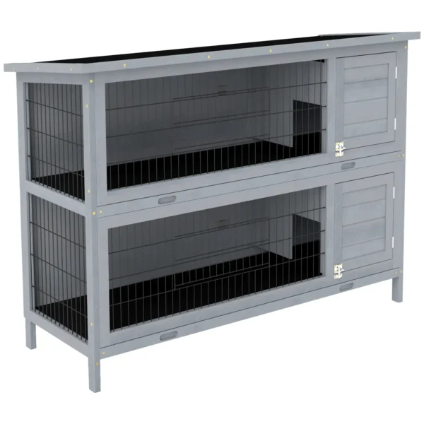 Outsunny PawHut 4ft Double Decker Rabbit Hutch - Grey - Image 7