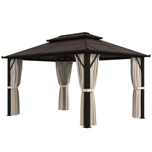 Outsunny 10x13 Hardtop Gazebo with UPF30+ Double Polycarbonate Roof - Beige