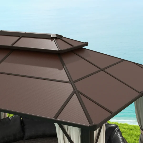 Outsunny 10x13 Hardtop Gazebo with UPF30+ Double Polycarbonate Roof - Beige - Image 8