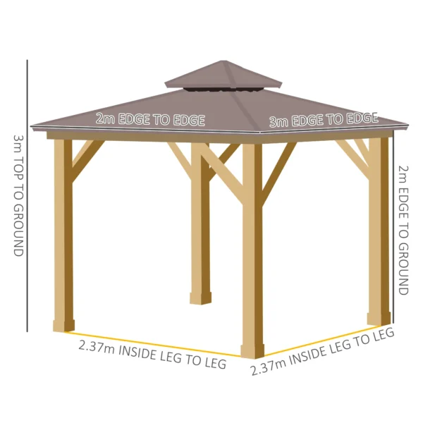 OutSunny 10'x10′ Hardtop Gazebo Canopy with 2-Tier Roof & Solid Wood Frame - Brown - Image 9