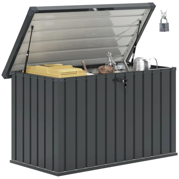 Outsunny 400 Litre Metal Galvanised Steel Garden Storage Box - Dark Grey - Image 9