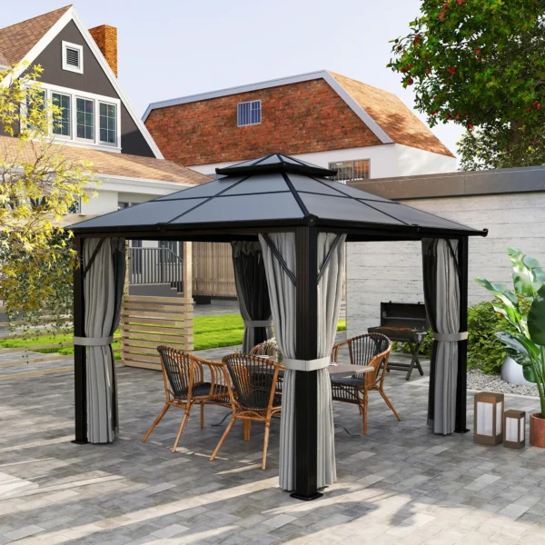 OutSunny 10'x10′ Hardtop Metal Gazebo with UPF30+ Double Polycarbonate Roof -  Grey - Image 10