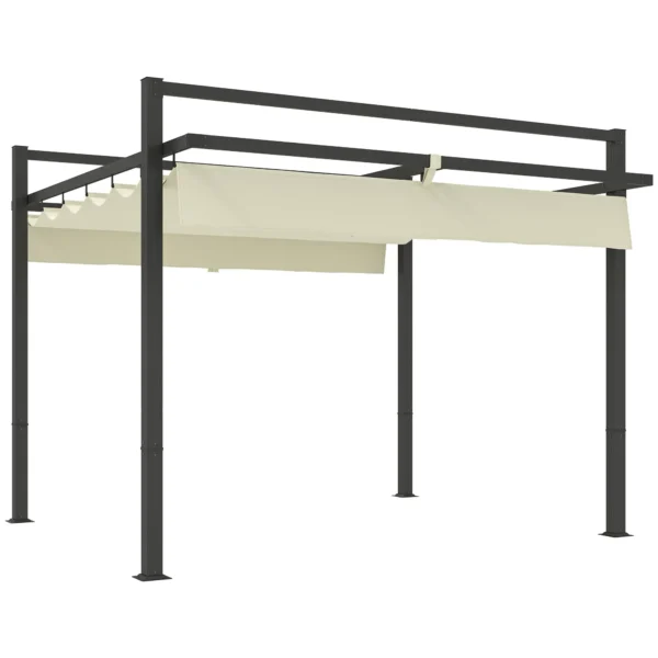 OutSunny 10’x10′ Aluminium High Pergola with Retractable Roof - Grey/Khaki - Image 10