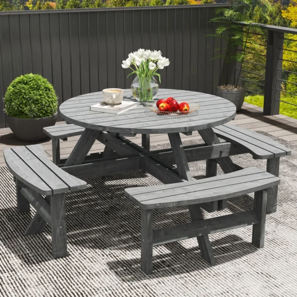 Outsunny 8-Seater Timber Picnic Set -  Grey