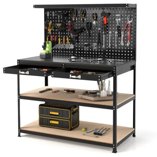 ProTect Multipurpose Garage Workbench with 3 Piece Pegboard and Drawer - Black