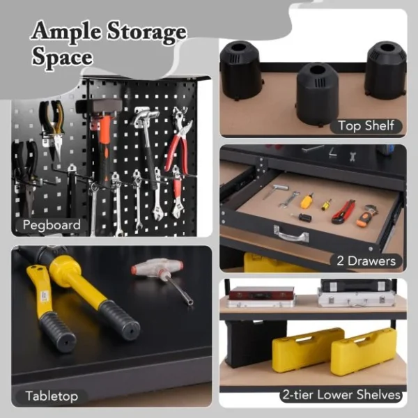 ProTect Multipurpose Garage Workbench with 3 Piece Pegboard and Drawer - Black - Image 7