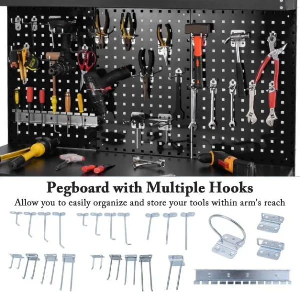 ProTect Multipurpose Garage Workbench with 3 Piece Pegboard and Drawer - Black - Image 9