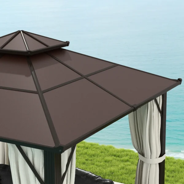 OutSunny 10'x10′ Hardtop Metal Gazebo with UPF30+ Double Polycarbonate Roof -  Beige - Image 9