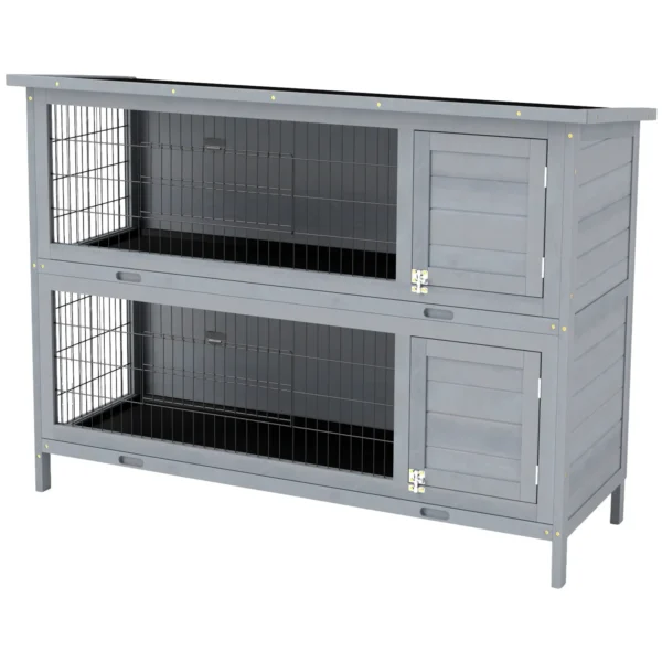 Outsunny PawHut 4ft Double Decker Rabbit Hutch - Grey