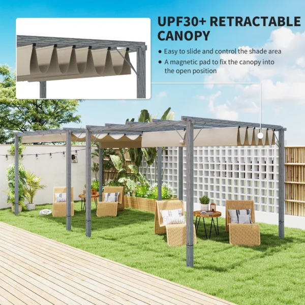 OutSunny 10’x10′ Metal Retractable Roof Pergola - Grey Woodlook - Image 11