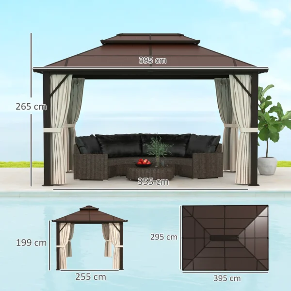 Outsunny 10x13 Hardtop Gazebo with UPF30+ Double Polycarbonate Roof - Beige - Image 10