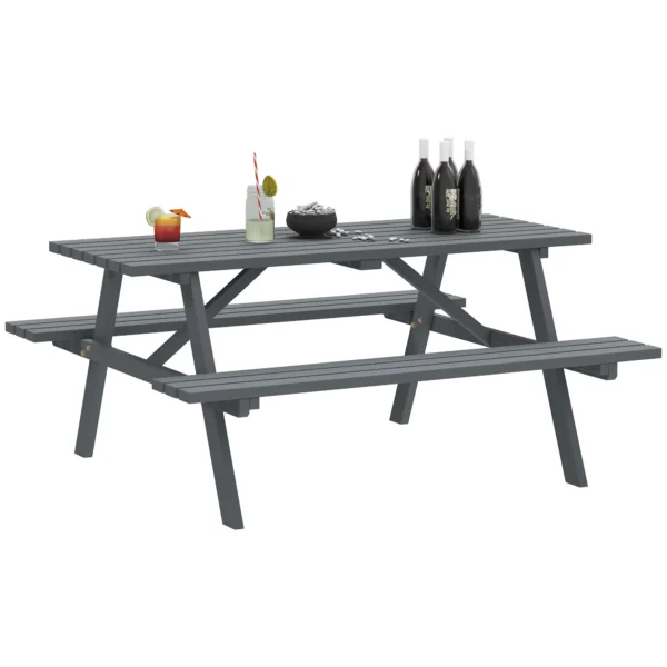 Outsunny 4 Seater Wooden Rectangular Picnic Table - Grey