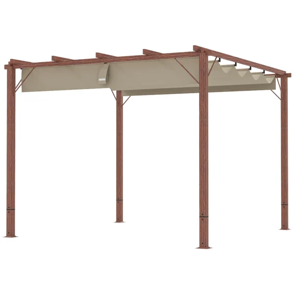 OutSunny 10’x10′ Metal Retractable Roof Pergola - Woodlook - Image 10