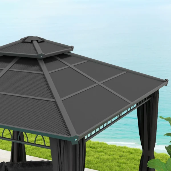 OutSunny 10'x10′ Hardtop Metal Gazebo Canopy with Galvanised Steel Frame - Dark Grey - Image 11