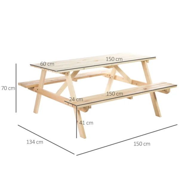 Outsunny 4 Seater Wooden Rectangular Picnic Table - Image 10