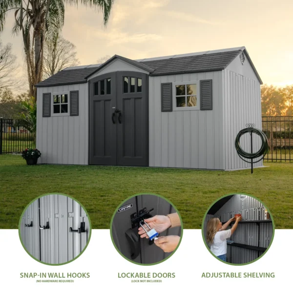 Lifetime 15×8 Vertical Cladding Heavy Duty Plastic Shed – Dual Entry - Image 22