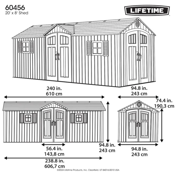 Lifetime 20×8 Dual Entry Heavy Duty Plastic Shed - Grey - Image 14