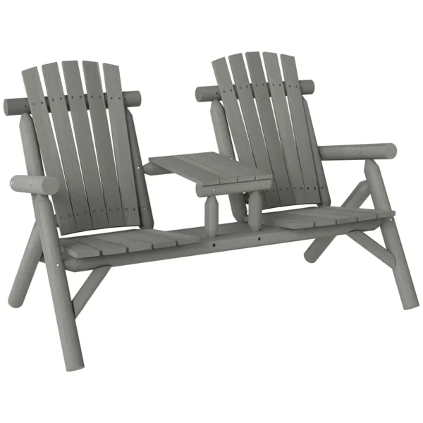 Outsunny Jack and Jill Timber Patio Chair Bench - Grey - Image 2