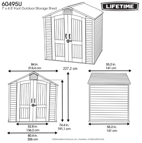 Lifetime 7'x4.5' Heavy Duty Plastic Storage Shed Model X60459U - Image 2