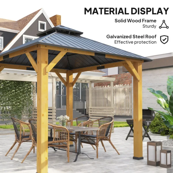 OutSunny 10'x10′ Hardtop Gazebo Canopy with 2-Tier Roof & Solid Wood Frame - Grey - Image 4