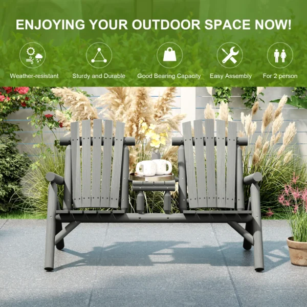 Outsunny Jack and Jill Timber Patio Chair Bench - Grey - Image 4