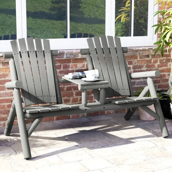 Outsunny Jack and Jill Timber Patio Chair Bench - Grey - Image 5