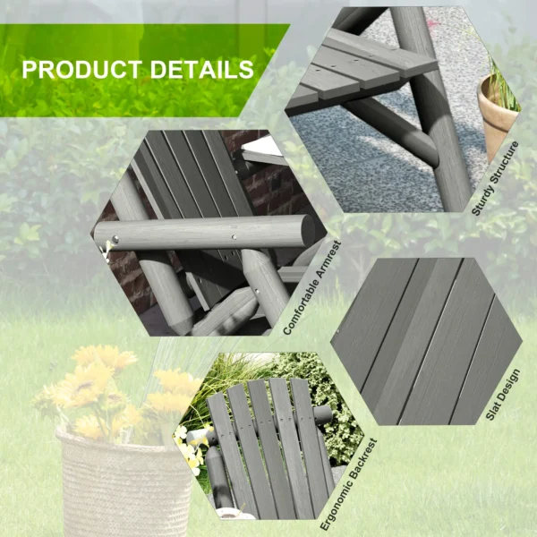 Outsunny Jack and Jill Timber Patio Chair Bench - Grey - Image 8