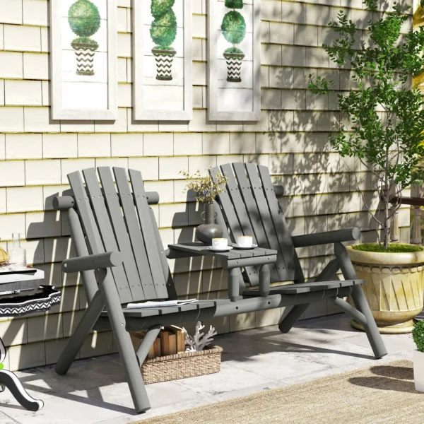 Outsunny Jack and Jill Timber Patio Chair Bench - Grey