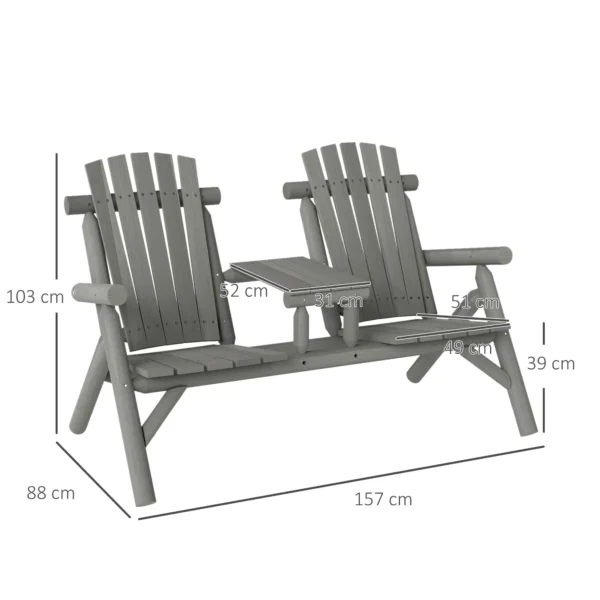 Outsunny Jack and Jill Timber Patio Chair Bench - Grey - Image 10