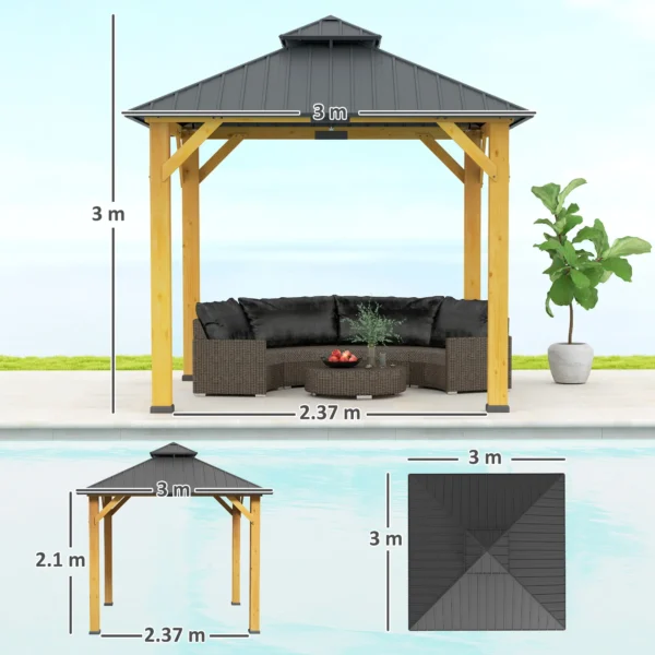 OutSunny 10'x10′ Hardtop Gazebo Canopy with 2-Tier Roof & Solid Wood Frame - Grey - Image 11