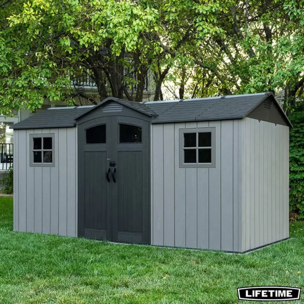 Lifetime 14x7 Heavy Duty Plastic Shed - Rough Cut Grey X - Image 3