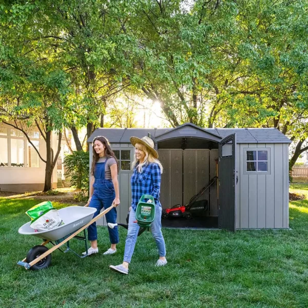 Lifetime 14x7 Heavy Duty Plastic Shed - Rough Cut Grey X - Image 7
