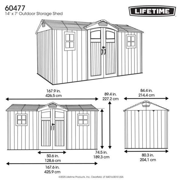 Lifetime 14x7 Heavy Duty Plastic Shed - Rough Cut Grey X - Image 9