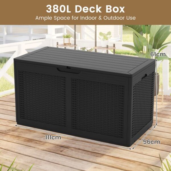 Pro-Tect 380 Litre Outdoor Storage Deck Box with Wheels - Black - Image 2