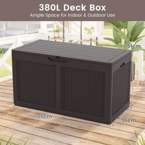 Pro-Tect 380 Litre Outdoor Storage Deck Box with Wheels - Brown - Image 2