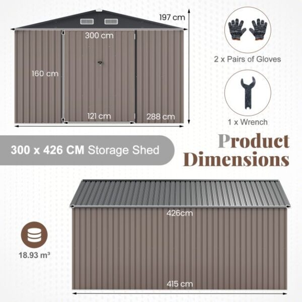 Pro-Tect 10'x14' Metal Apex Shed - Woodlook Brown - Image 2